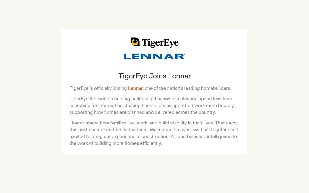 TigerEye (Acquired by Lennar)